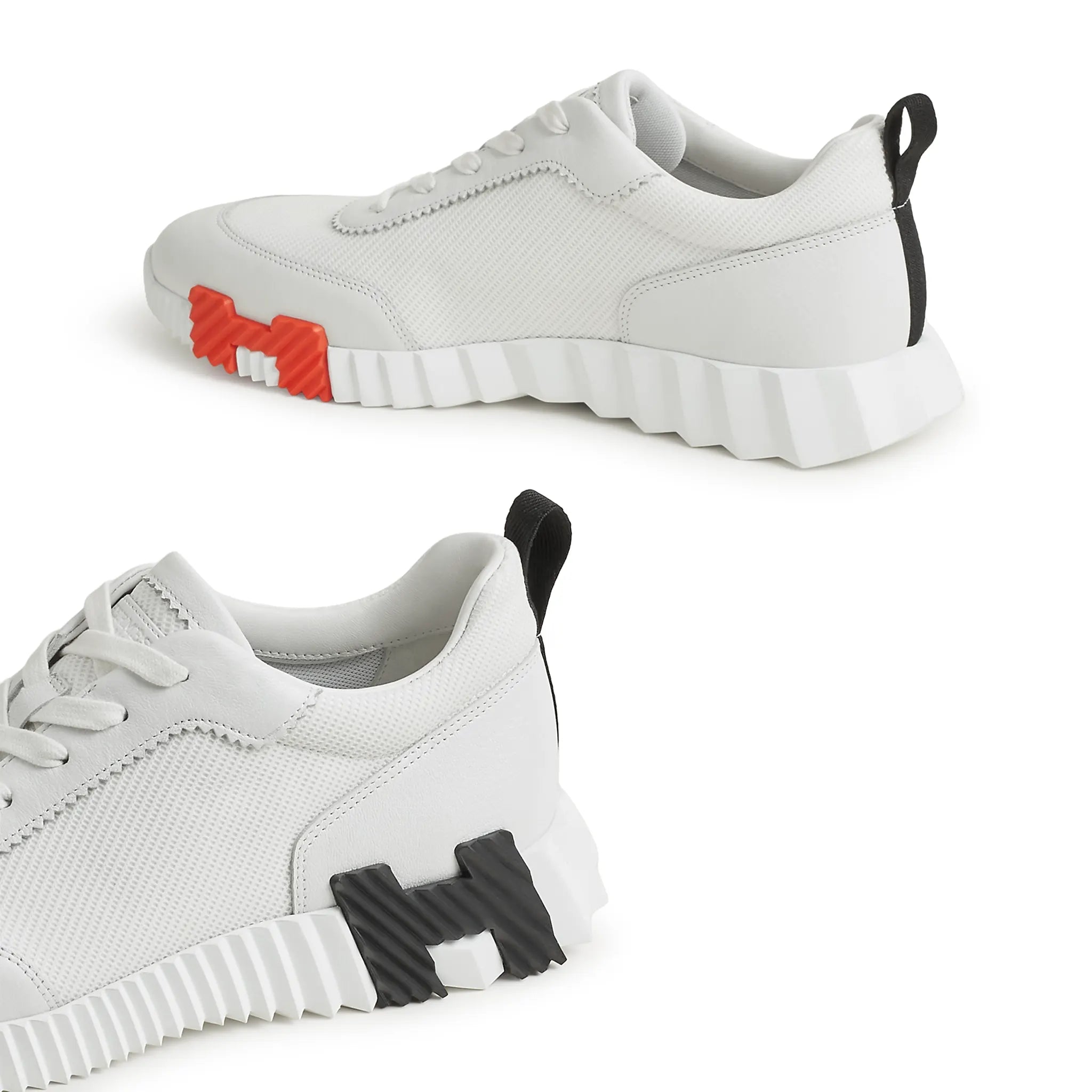 Back Side View of Hermes Paris Bouncing Mesh Leather Sneaker Blanc H261897ZH90390
